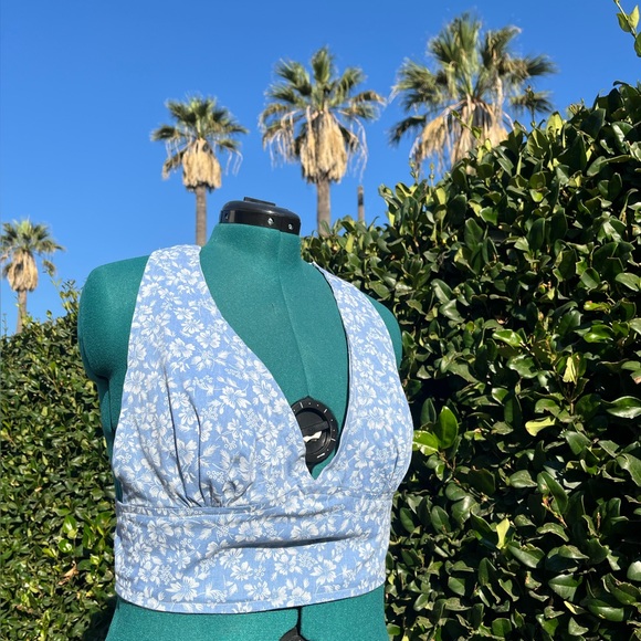 Tops - Floral Blue Halter Top